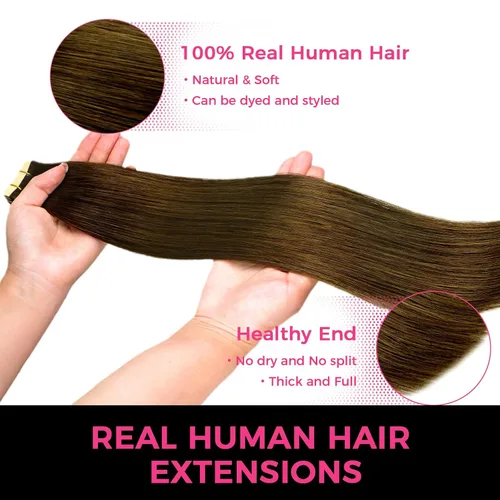 Vista 18 de Extensiones de cabello Lashey de 14 pulgadas; extensiones de cabello humano real lacio color negro azabache con trama adhesiva para mujeres, 20