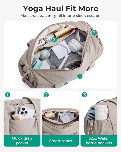 Vista 6 de BAGSMART Reiki - Bolsa de gimnasio para mujer, bolsa cruzada mediana para esterilla de yoga con bolsillo para artículos húmedos y secos, bolsa