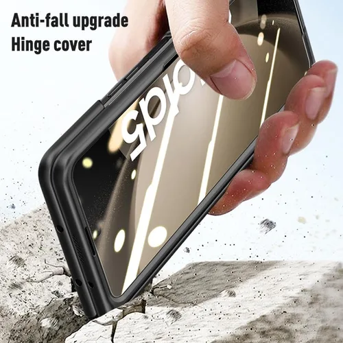 Vista 4 de Funda para Samsung Galaxy Z Fold 5 con función atril y protección de bisagra, protector de pantalla frontal integrado, funda rígida delgada Negro