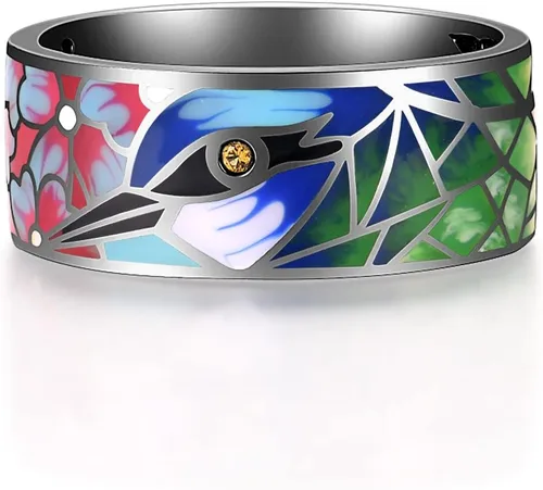 Vista 2 de Santuzza Anillo de plata de ley 925 hecho a mano con esmalte colorido