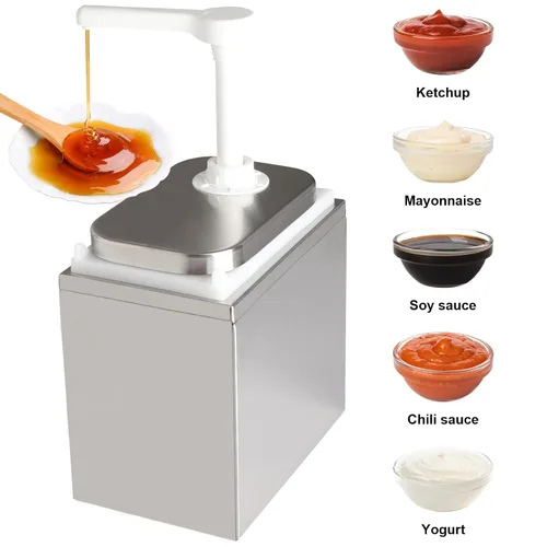 Vista 7 de Dispensador de salsa de 2.1 cuartos de galón con bomba, estación de bomba comercial de acero inoxidable para chocolate caliente, dulce de azúcar