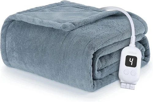 Vista 11 de Manta eléctrica térmica Sunbeam Royal Luxe de microfelpa, 4 ajustes de calor, apagado automático de 4 horas, calentamiento rápido, cálida y Cabernet