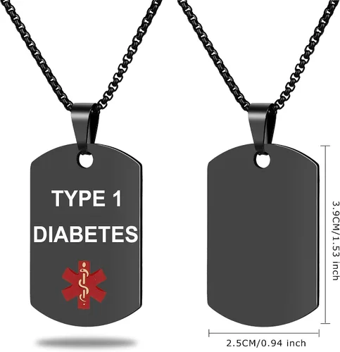 Vista 2 de Collar de alerta médica, etiqueta grabada con láser, grabado personalizado, etiqueta de identificación de acero inoxidable, colgante para hombres