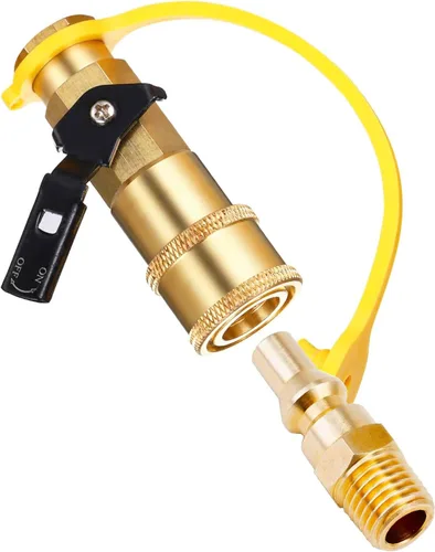 Vista 4 de Adaptador de conexión rápida de propano RV de 1/4 pulgadas para manguera de propano, válvula de cierre y enchufe de flujo completo, LP o gas natural