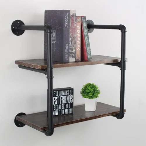 Vista 4 de MBQQ Estante industrial de tubo retro de 24 pulgadas de 2 niveles montado en la pared, estantes flotantes rústicos, estantes de bar de cocina