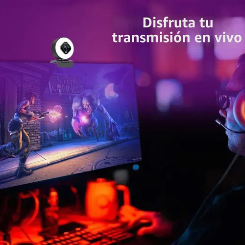 Vista 5 de Angetube Cámara web de transmisión 1080P con luz de anillo, cámara web FHD