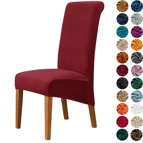 Vista 3 de Juego de 2 fundas de terciopelo para sillas de comedor, color beige, fundas elásticas para sillas de comedor y cocina, reutilizables, protector
