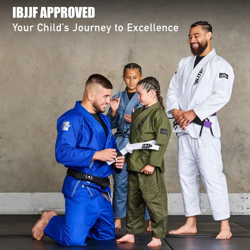 Vista 5 de Elite Sports Kids BJJ GI - Kimono brasileño Jiujitsu Gi con tela preencogida y cinturón, para niños y jóvenes, aprobado por la IBJJF