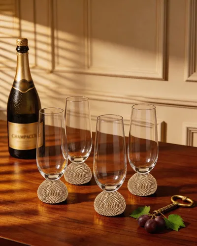 Vista 8 de Juego de flautas de champán de 4, vasos de champán sin tallo para boda, vasos de mimosa de cristal irrompibles y elegantes, flautas de champán de 10