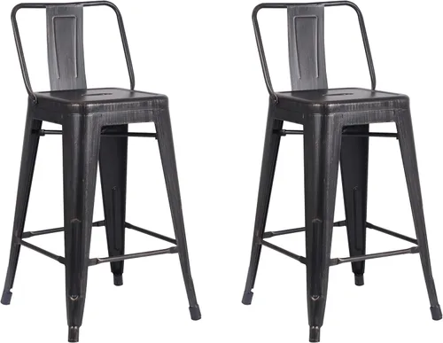 Vista 16 de AC Pacific Juego de 2 taburetes de metal de 24 pulgadas, estilo rústico campestre con respaldo bajo, construcción ligera y resistente, fácil