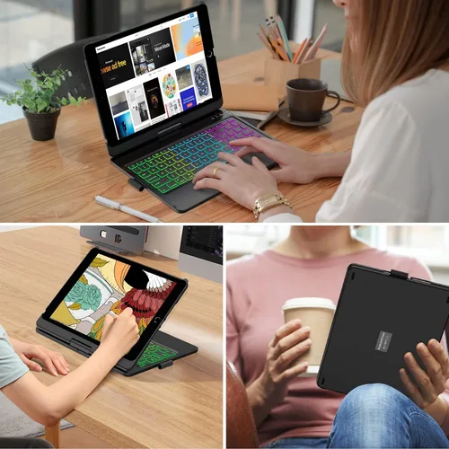 Vista 7 de HOTLIFE Funda de teclado para iPad 10.2 de 9ª/8ª/7ª generación, teclado táctil para iPad de 9ª generación, 8ª generación, 7ª generación, funda Negro