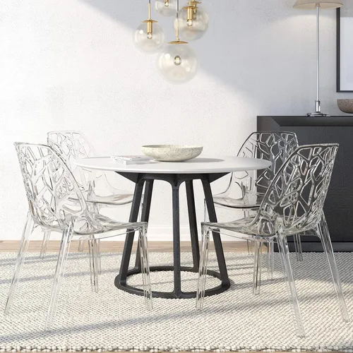Vista 2 de LeisureMod Cornelia - Silla de comedor de plástico moderna en transparente (juego de 4)