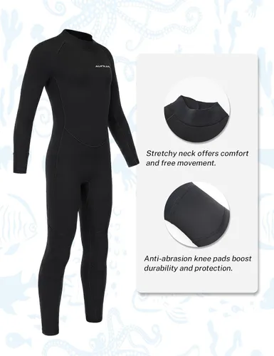 Vista 3 de Traje de neopreno para niños y niñas, traje de neopreno completo de 3/0.079 in y traje corto de 0.118 in para natación, surf