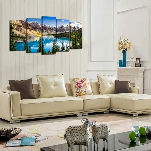 Vista 3 de KREATIVE ARTS - 5 impresiones en lienzo de arte para pared, imágenes de paisaje de Canadá Moraine Lake y Montañas Rocosas, pintura en lienzo