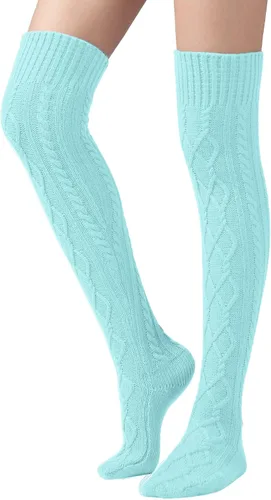 Vista 25 de SherryDC Calcetines de punto trenzado hasta el muslo para mujer, medias de bota extra largas de invierno, calentadores de piernas 1 - Blanco