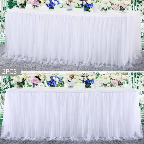Vista 25 de Suppromo Pack de 2 faldas de mesa de tul azul de 6 pies para mesas rectangulares o redondas, mantel de tul azul para baby shower, cumpleaños