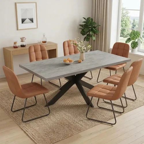 Vista 13 de 6-Piece Extendable Dining Table Set, Modern 63''–79'' Grey Wood Table with 6 Grey Fabric Chairs, Dining Room Table and Chairs for 6, Ideal for 1