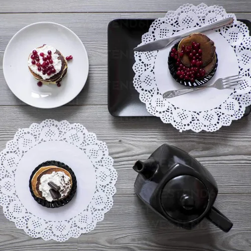 Vista 4 de Doilies para bandejas de postre 250 piezas de papel de varios tamaños