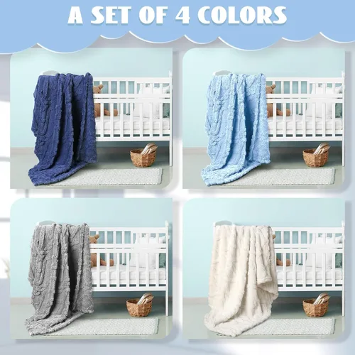 Vista 4 de VitalCozy Juego de 4 Mantas de Felpa Suave para Bebé 30" x 40" 3D de Peluche Cálido Mantas de Envoltura para Dormitorio para Niños Pequeños, Niñas