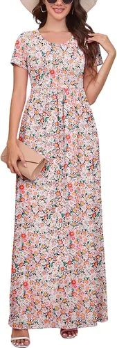 Vista 27 de DEARCASE - Vestido Maxi para Mujer de Manga Corta, Casual de Verano, Holgado, Liso, Cómodo, Vestidos Largos con Bolsillos 1-negro