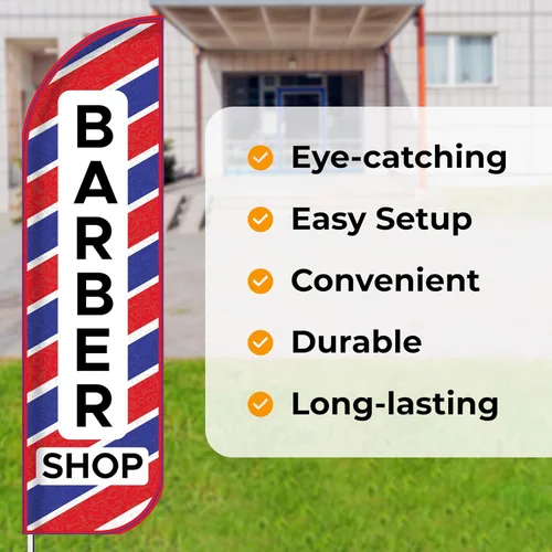 Vista 5 de OnPoint Wares Banderas de Barber Shop King – Paquete de 2 Banderas de publicidad exterior de 3 pies x 11.5 pies para negocios de peluquería