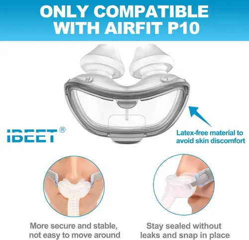 Vista 4 de IBEET Cojín de repuesto para P10 (mediano), mejor sellado para un mejor sueño, suministros nasales de repuesto para Airfit, mediano