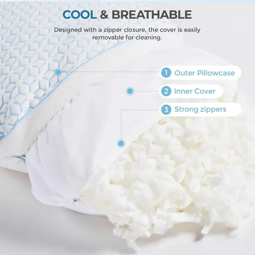 Vista 6 de Almohadas refrescantes Sweetnight tamaño Queen, conjunto de 2, almohadas de espuma viscoelástica triturada de 2 paquetes para durmientes calientes