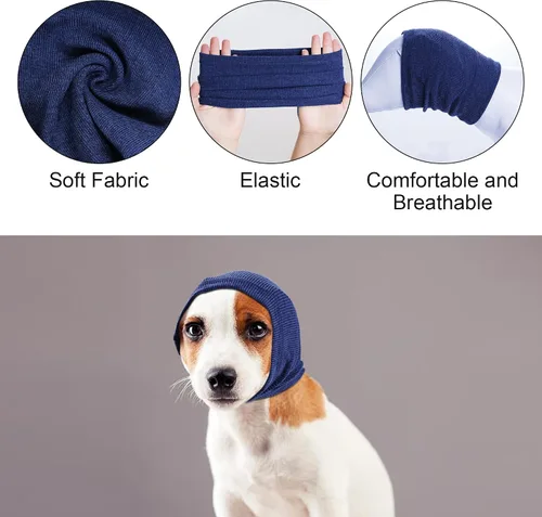 Vista 3 de Rbenxia Orejeras para Perros - Protección contra Ruido Cubiertas de Orejas con Capucha para Perros (Azul, Pequeño)