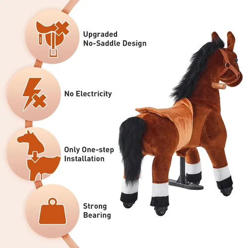 Vista 4 de Juguete de caballo para niños que montan a caballo, poni, ciclo, mecánico, acción de caminar, animal de peluche para 3 a 4 años, sin batería ni
