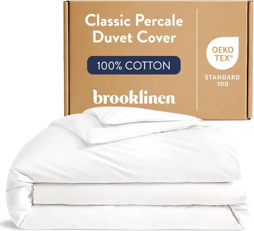 Vista 13 de Brooklinen Funda de edredón de percal de lujo, 100% algodón, fresca, nítida, lazos de esquina extralargos, cierre de botones, suave y transpirable