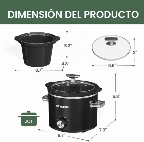 Vista 7 de HEYNEMO Olla de cocción lenta pequeña de 2 cuartos de galón, 3 temperaturas ajustables, olla de cerámica mejorada, fácil limpieza, reducción
