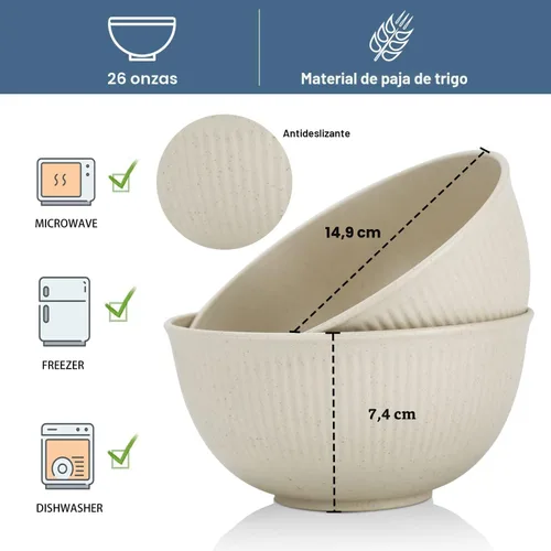 Vista 2 de Wrova Juego de 8 cuencos de paja de trigo, cuencos irrompibles para cereales de 26 onzas, aptos para microondas y lavavajillas, cuencos para niños