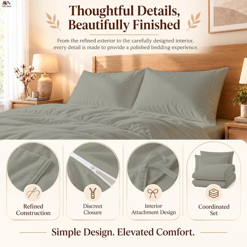 Vista 42 de ARlinen Juego de funda de edredón de tamaño individual, 100% algodón egipcio, juego de ropa de cama de 3 piezas con cierre de cremallera, incluye 1