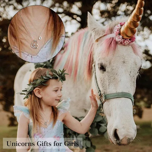 Vista 3 de Hidepoo Collar de unicornio para niñas Collar de unicornio chapado en oro de 14 quilates, oro rosa, oro blanco, circonita cúbica, collar