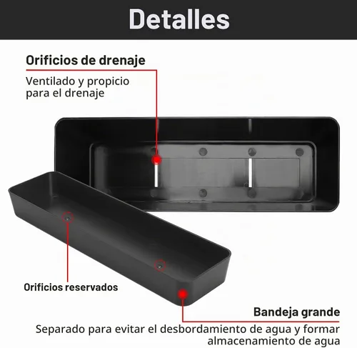 Vista 3 de GREANER Maceteros de hierbas de 12 x 3.8 pulgadas, 1 paquete de cajas rectangulares con bandeja, maceta de plástico para suculentas
