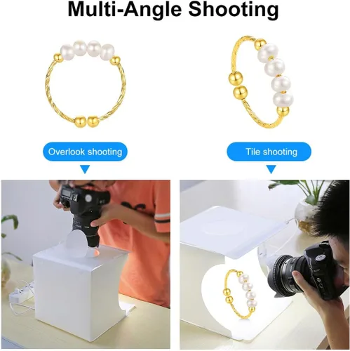 Vista 2 de Caja de luz portátil para fotos de 10 pulgadas, tienda de campaña plegable para estudio de fotografía con barra de luz LED, 20 cuentas LED, 550 lm