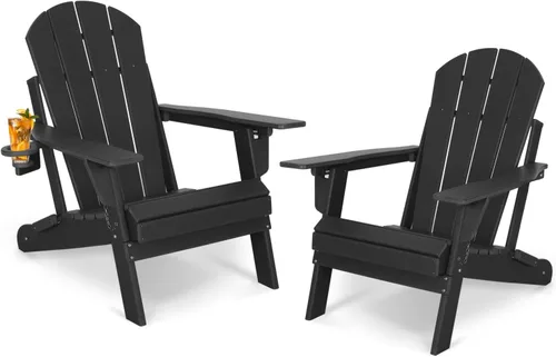 Vista 8 de Lepdep Silla plegable Adirondack moderna ajustable de plástico para exteriores, resistente a la intemperie, 3 posiciones con soporte para tazas