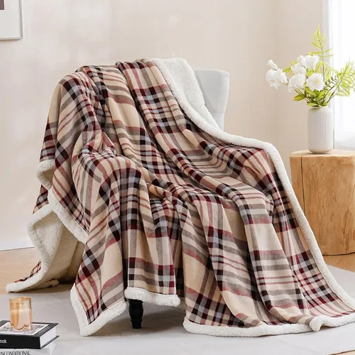 Vista 13 de PU MEI Manta Sherpa Individual a Cuadros Gruesa para Cama, 60"*80" Franela Súper Suave Difusa Forro Polar Reversible Terciopelo Afelpado Manta