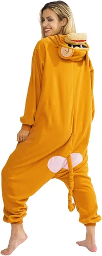 Vista 6 de XIGUAGUO Mono de dibujos animados para adultos, disfraz de mono de animal, ropa de dormir para hombres, mujeres, niñas, niños y adolescentes
