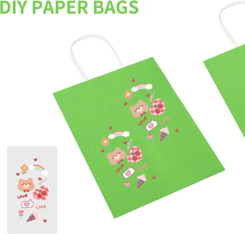 Vista 8 de Toovip Cada paquete de 100 bolsas medianas de papel kraft blanco y verde con asas a granel