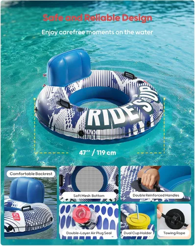 Vista 5 de QPAU River Tube, 0.4 mm Thick River Floats for Adults A-Azul oscuro 02