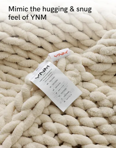 Vista 9 de YnM Manta Gruesa de Lana, Tejida a Mano con Hilo de Chenilla, Amigable para la Piel, Ventilada y Transpirable, Lavable a Máquina, Pieza