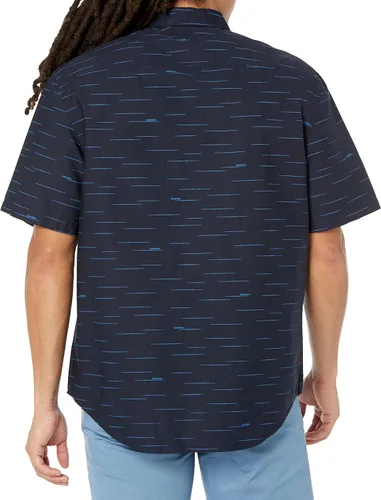 Vista 2 de Calvin Klein Camisa fácil de manga corta con botones y bolsillo sólido para hombre, Parche de azul