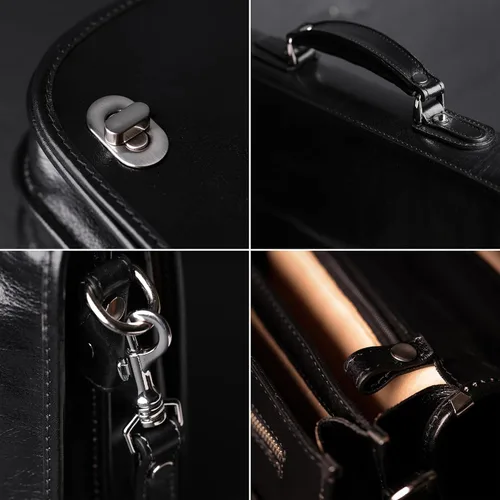 Vista 5 de Time Resistance Maletín de cuero para hombres - Maletín para laptop de cuero italiano de grano completo - Bolso de mensajero - Caja de regalo