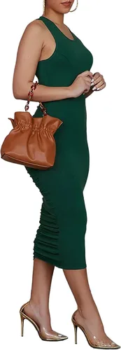 Vista 3 de Rooscier Vestido de fiesta sin mangas con cuello redondo y fruncido para mujer