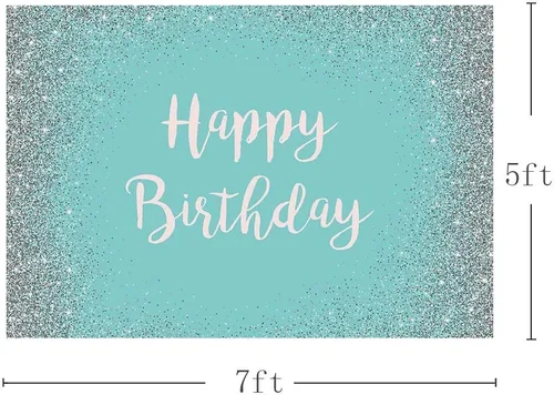 Vista 2 de MEHOFOND Fondo de fotos con purpurina plateada y turquesa, accesorios de fondo azul brillante plateado para niña dulce 16 niña feliz cumpleaños