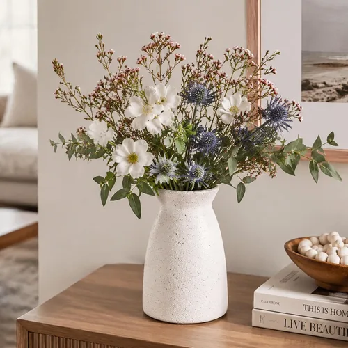 Vista 3 de hjn Florero de Flores Blanco - Florero de cerámica para decoración, jarrón blanco para flores, jarrones modernos para sala de estar/acentos
