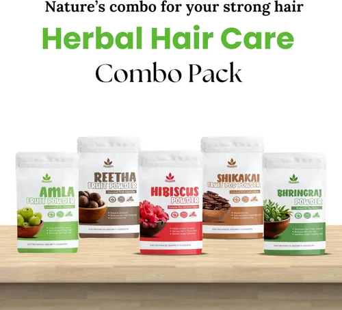Vista 5 de Havintha Amla, Reetha, Shikakai, Bhringraj e Hibiscus en polvo para el cuidado del cabello (cada uno 1.76 oz)