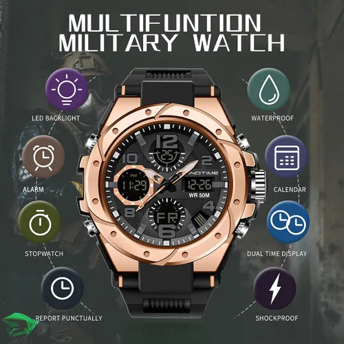 Vista 5 de findtime Reloj para hombre relojes militares para hombre impermeables 5 ATM deportivo para trabajo digital analógico color negro verde dorado