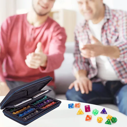 Vista 7 de SIQUK Estuche para dados DND, estuche organizador de dados con asa, bandeja ranurada extraíble con capacidad para 8 juegos de dados DND para Azul